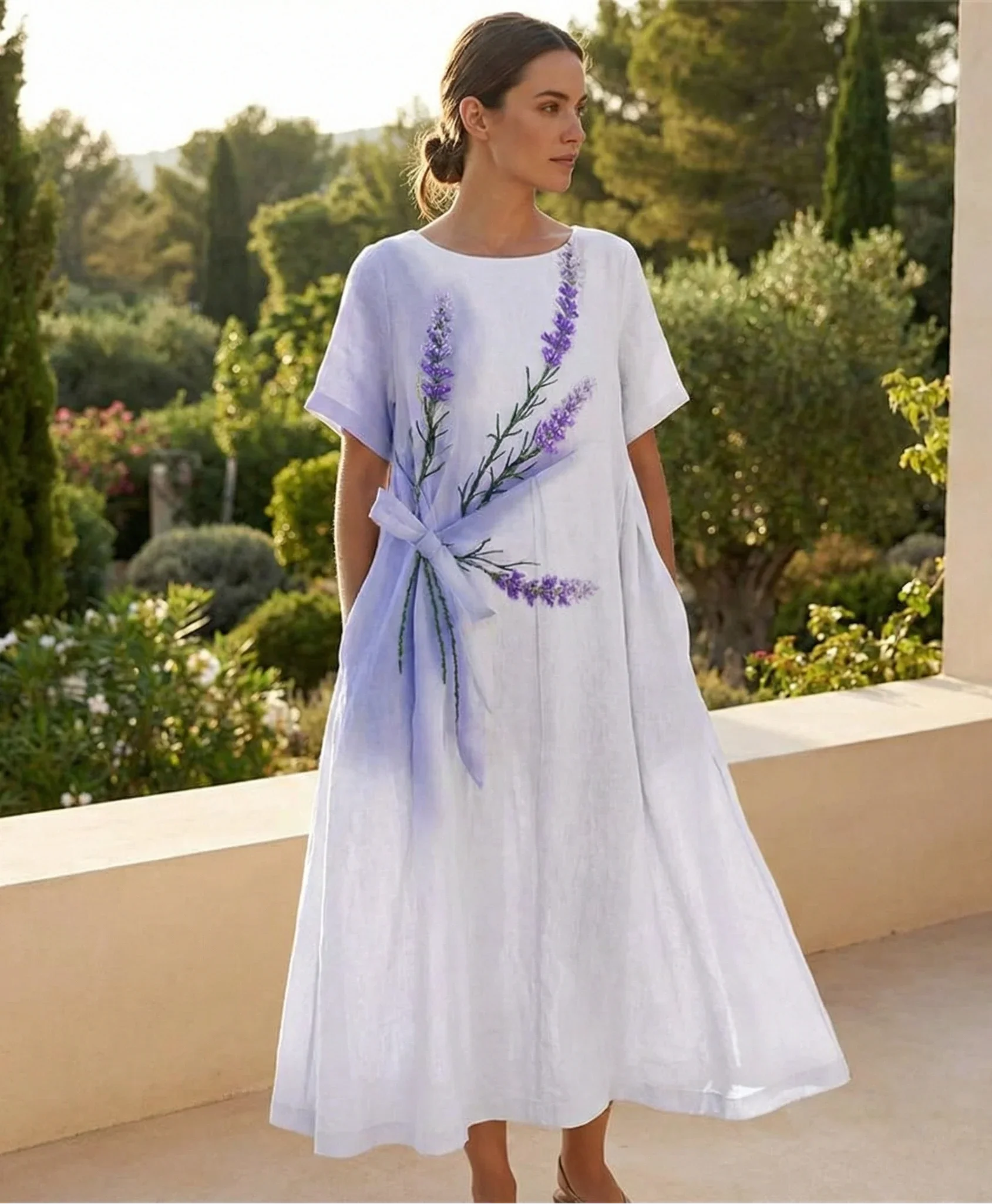 Rêve de Fleurs - Women’s Floral Flowing Kaftan Relaxed Fit Midi Dress