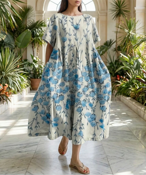 Rêve de Fleurs - Women’s Floral Flowing Kaftan Relaxed Fit Midi Dress