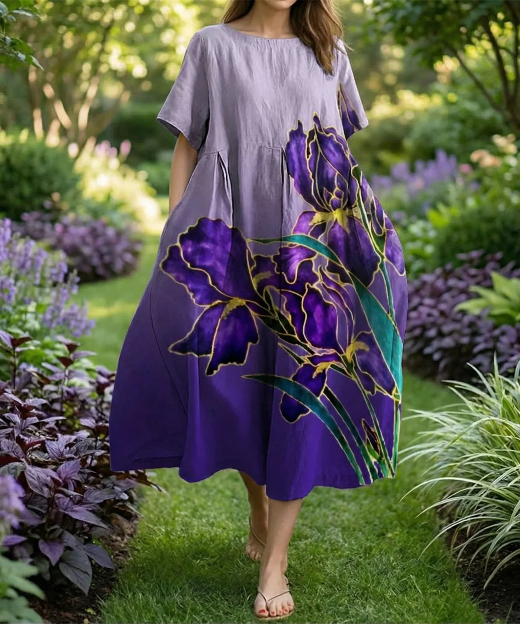 Rêve de Fleurs - Women’s Floral Flowing Kaftan Relaxed Fit Midi Dress