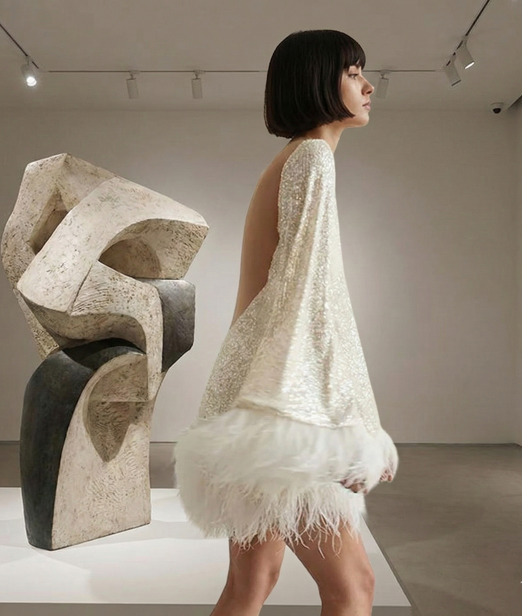 Sequin Feather Hem Cocktail Dress