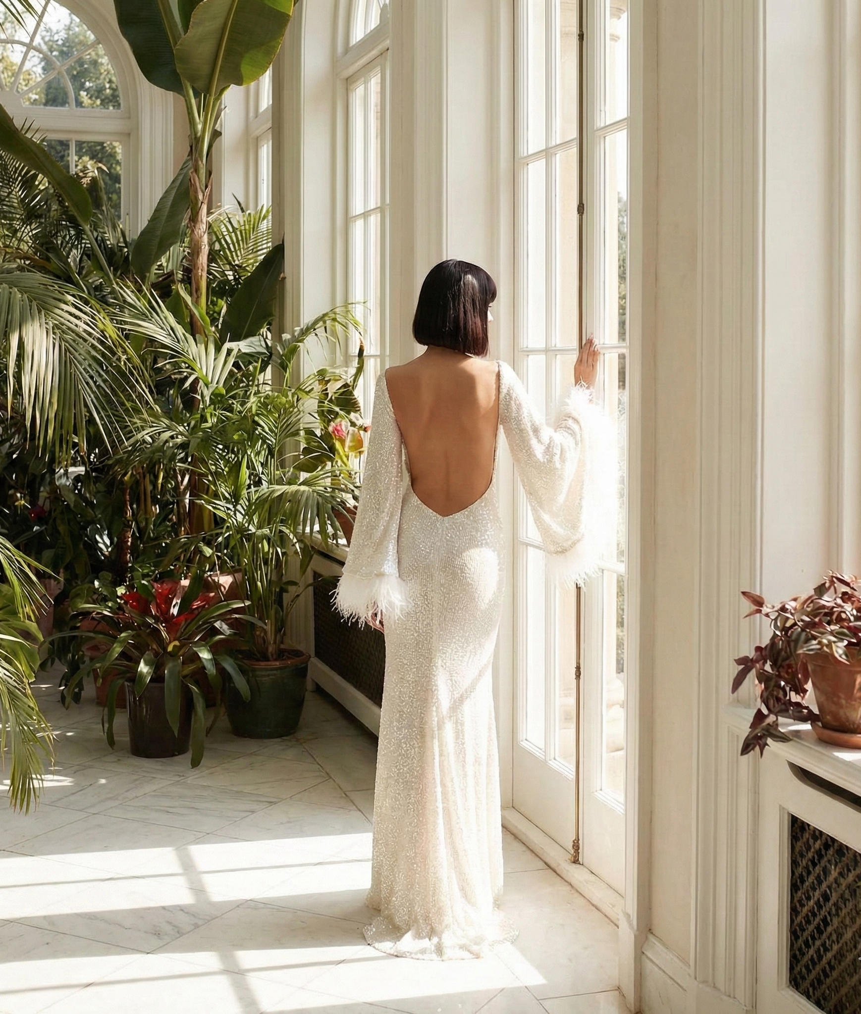 Sequin Feather Hem Cocktail Dress